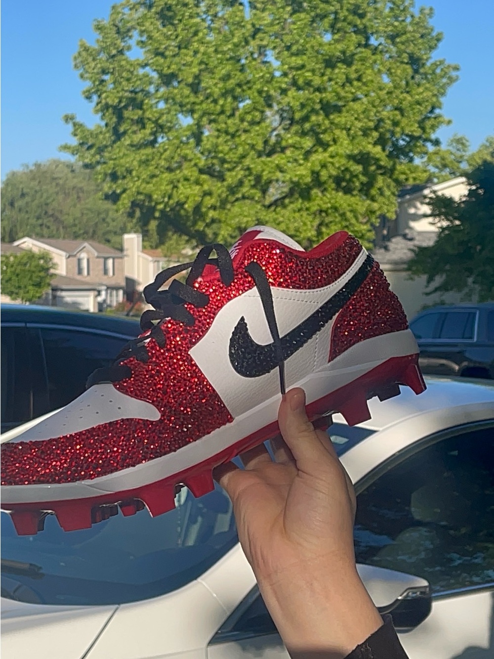 Nike Men's Red White Black Glitter Athletic Cleats